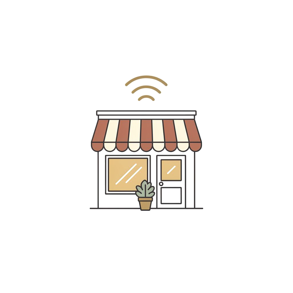Illustration of a cozy storefront with a connection signal