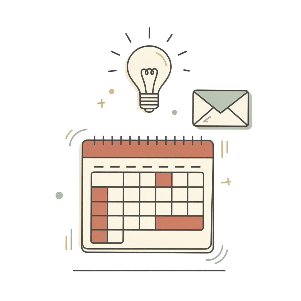 Illustration of a calendar with a lightbulb and envelope