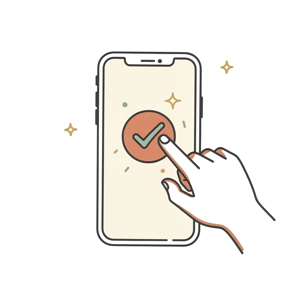Illustration of a hand tapping an approve button on a phone